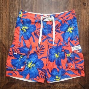 Abercrombie & Fitch Men's Floral Shorts - Blue and Orange
